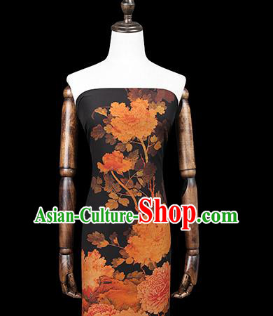 Chinese Classical Peony Pattern Brocade Black Gambiered Guangdong Gauze Fabric Traditional Cheongsam Silk Drapery