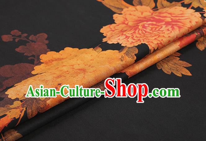 Chinese Classical Peony Pattern Brocade Black Gambiered Guangdong Gauze Fabric Traditional Cheongsam Silk Drapery