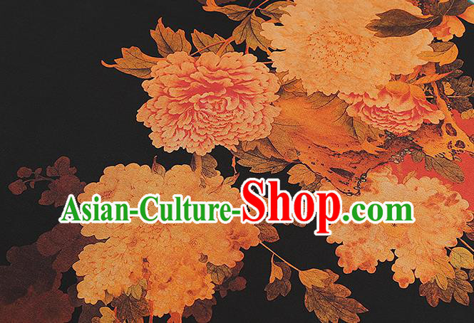Chinese Classical Peony Pattern Brocade Black Gambiered Guangdong Gauze Fabric Traditional Cheongsam Silk Drapery