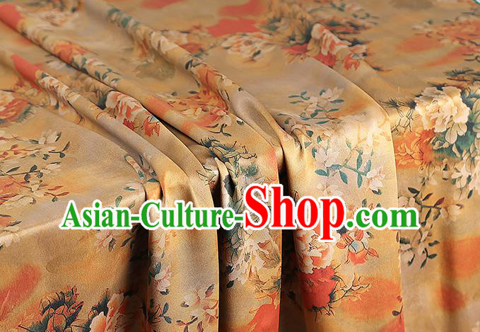 Chinese Traditional Cheongsam Silk Drapery Brocade Fabric Classical Peony Pattern Ginger Gambiered Guangdong Gauze
