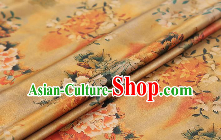 Chinese Traditional Cheongsam Silk Drapery Brocade Fabric Classical Peony Pattern Ginger Gambiered Guangdong Gauze