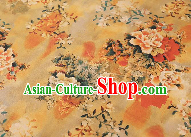 Chinese Traditional Cheongsam Silk Drapery Brocade Fabric Classical Peony Pattern Ginger Gambiered Guangdong Gauze
