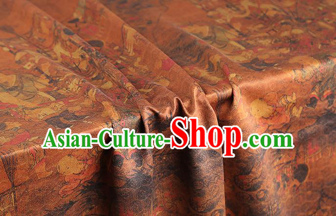 Chinese Traditional Cheongsam Brown Silk Drapery Classical Pedlar Pattern Gambiered Guangdong Gauze Brocade Fabric
