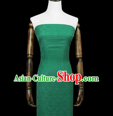 Chinese Jacquard Green Brocade Fabric Traditional Cheongsam Gambiered Guangdong Gauze Classical Silk Drapery