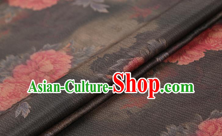Chinese Brown Brocade Fabric Classical Peony Pattern Silk Drapery Traditional Cheongsam Gambiered Guangdong Gauze
