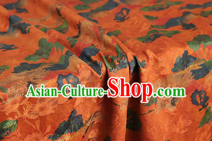 Chinese Classical Cranes Pattern Silk Drapery Traditional Cheongsam Gambiered Guangdong Gauze Orange Brocade Fabric