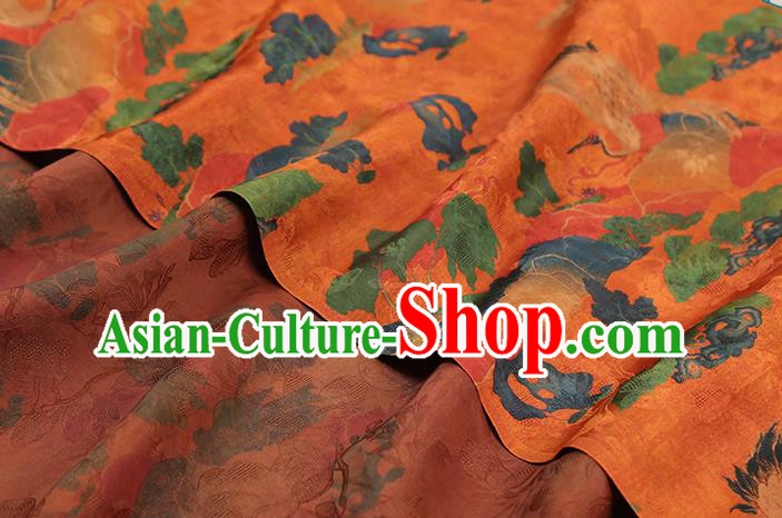 Chinese Classical Cranes Pattern Silk Drapery Traditional Cheongsam Gambiered Guangdong Gauze Orange Brocade Fabric