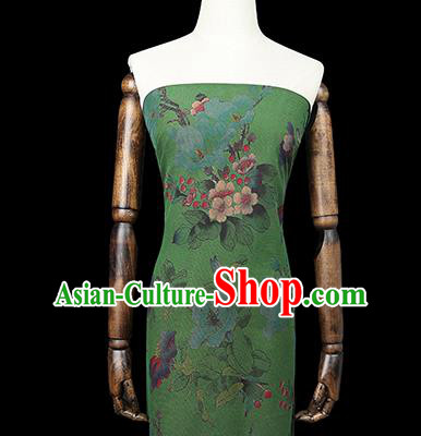 Chinese Traditional Brocade Fabric Cheongsam Green Gambiered Guangdong Gauze Classical Begonia Pattern Silk Drapery