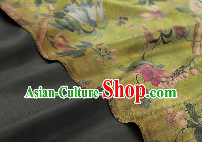 Chinese Classical Hibiscus Pattern Silk Drapery Traditional Cheongsam Satin White Brocade Fabric