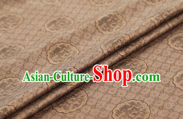 Chinese Traditional Tang Suit Brocade Fabric Satin Classical Dragon Peony Pattern Khaki Silk Drapery