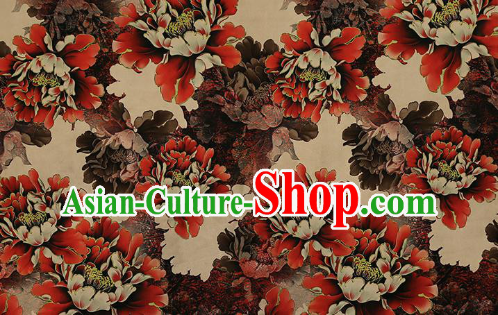 Chinese Traditional Ginger Brocade Drapery Cheongsam Gambiered Guangdong Gauze Classical Peony Pattern Silk Fabric