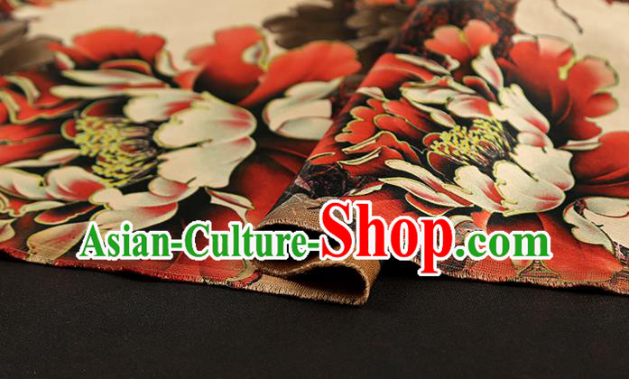 Chinese Traditional Ginger Brocade Drapery Cheongsam Gambiered Guangdong Gauze Classical Peony Pattern Silk Fabric
