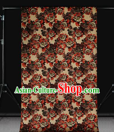 Chinese Traditional Ginger Brocade Drapery Cheongsam Gambiered Guangdong Gauze Classical Peony Pattern Silk Fabric