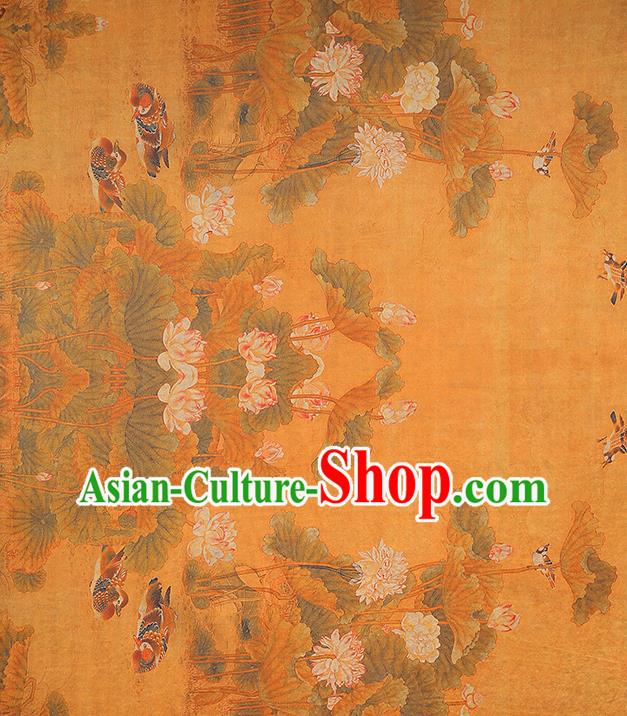 Chinese Traditional Orange Brocade Drapery Cheongsam Gambiered Guangdong Gauze Classical Lotus Pattern Silk Fabric