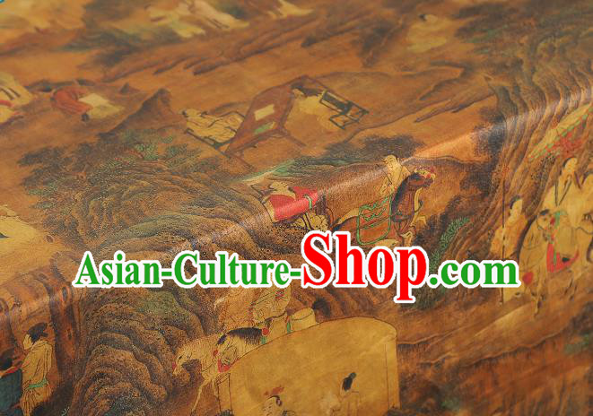 Chinese Traditional Brocade Drapery Classical Tributary Pattern Silk Fabric Cheongsam Brown Gambiered Guangdong Gauze