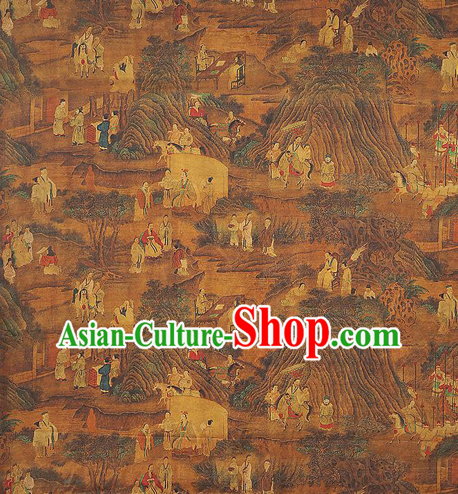 Chinese Traditional Brocade Drapery Classical Tributary Pattern Silk Fabric Cheongsam Brown Gambiered Guangdong Gauze
