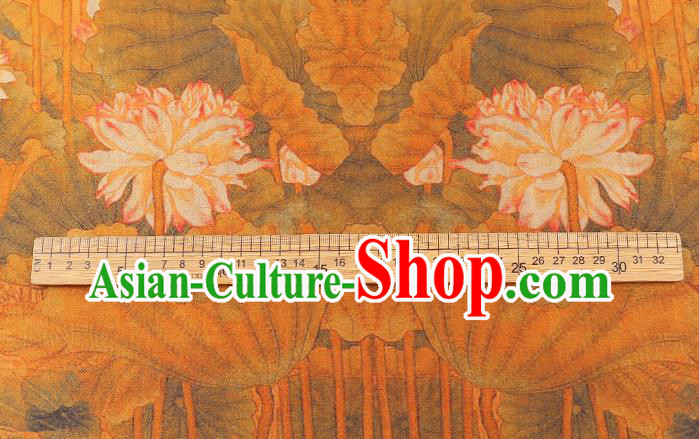 Chinese Traditional Orange Brocade Drapery Cheongsam Gambiered Guangdong Gauze Classical Lotus Pattern Silk Fabric