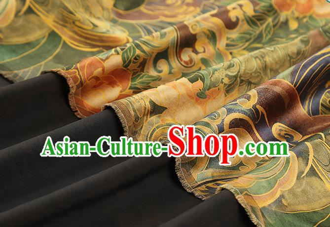 Chinese Cheongsam Gambiered Guangdong Gauze Classical Wave Peony Pattern Silk Fabric Traditional Green Brocade Drapery