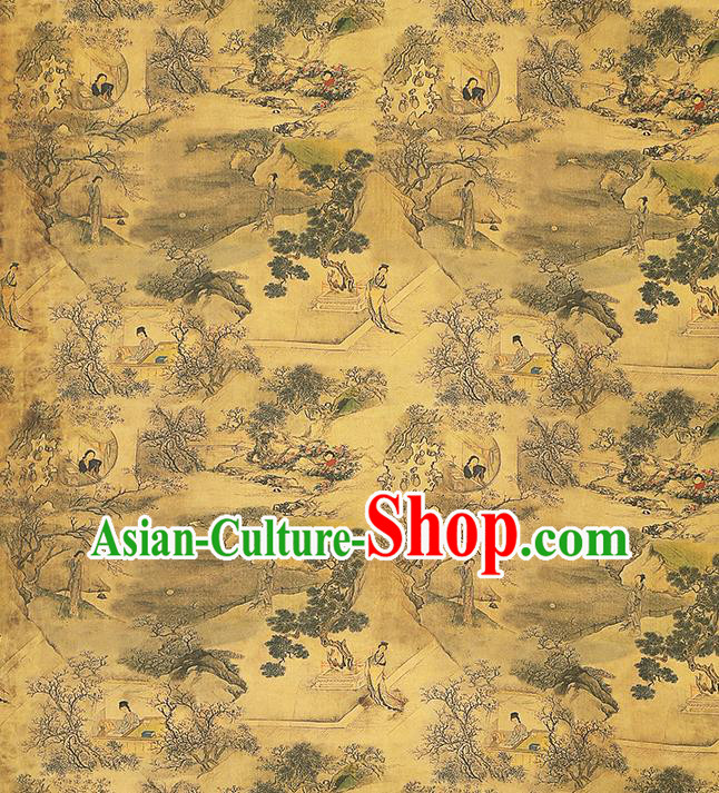 Chinese Traditional Yellow Brocade Drapery Cheongsam Gambiered Guangdong Gauze Classical Beauty Pattern Silk Fabric