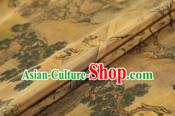 Chinese Traditional Yellow Brocade Drapery Cheongsam Gambiered Guangdong Gauze Classical Beauty Pattern Silk Fabric