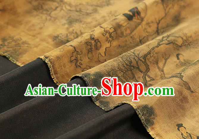 Chinese Traditional Yellow Brocade Drapery Cheongsam Gambiered Guangdong Gauze Classical Beauty Pattern Silk Fabric