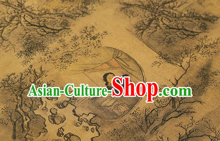 Chinese Traditional Yellow Brocade Drapery Cheongsam Gambiered Guangdong Gauze Classical Beauty Pattern Silk Fabric