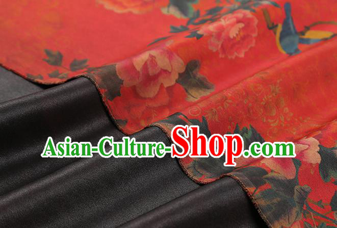 Chinese Cheongsam Gambiered Guangdong Gauze Classical Peony Pattern Silk Fabric Traditional Red Brocade Drapery