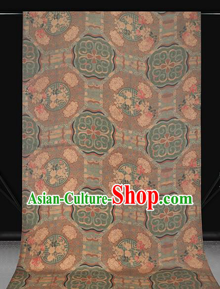 Chinese Classical Lotus Pattern Brown Brocade Drapery Cheongsam Silk Fabric Traditional Gambiered Guangdong Gauze