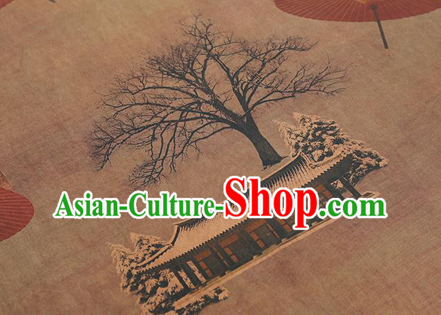 Chinese Traditional Gambiered Guangdong Gauze Classical Umbrella Pattern Brown Brocade Drapery Cheongsam Silk Fabric