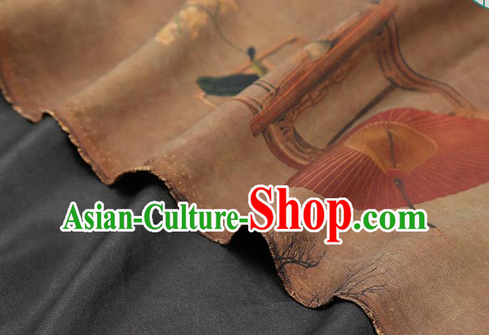Chinese Traditional Gambiered Guangdong Gauze Classical Umbrella Pattern Brown Brocade Drapery Cheongsam Silk Fabric