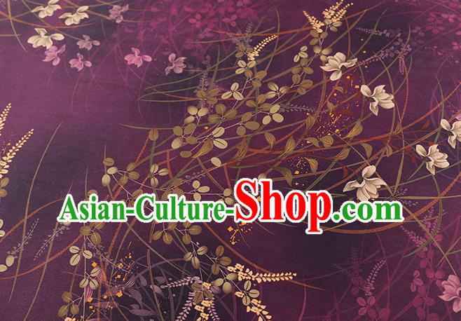 Chinese Traditional Gambiered Guangdong Gauze Classical Campanula Pattern Brocade Drapery Cheongsam Purple Silk Fabric