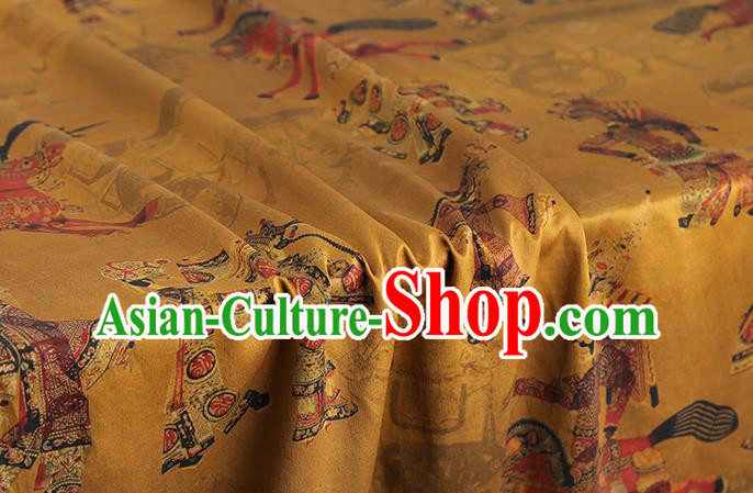 Chinese Classical Shadow Puppetry Pattern Yellow Brocade Drapery Silk Fabric Traditional Cheongsam Gambiered Guangdong Gauze