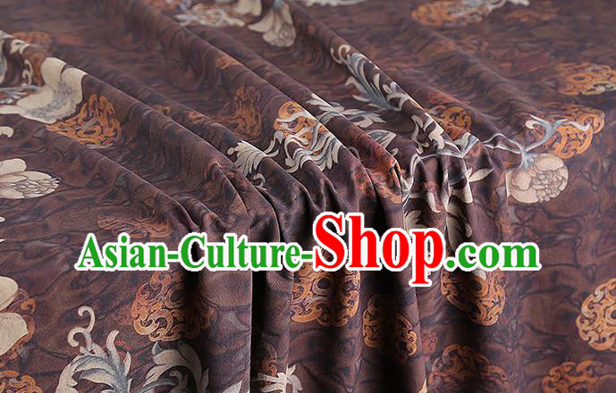 Chinese Silk Fabric Traditional Cheongsam Gambiered Guangdong Gauze Classical Flowers Pattern Brown Brocade Drapery