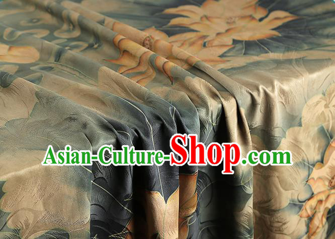 Chinese Classical Lotus Pattern Silk Drapery Traditional Cheongsam Gambiered Guangdong Gauze Blue Brocade Fabric