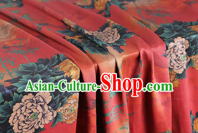 Chinese Classical Peony Bamboo Pattern Silk Drapery Traditional Cheongsam Brocade Fabric Red Gambiered Guangdong Gauze