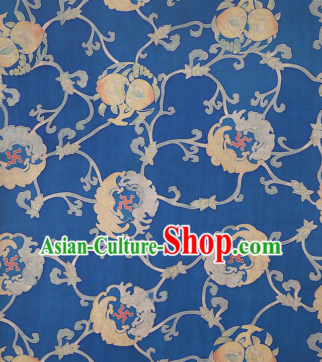 Chinese Traditional Cheongsam Brocade Fabric Classical Pattern Blue Gambiered Guangdong Gauze Silk Drapery