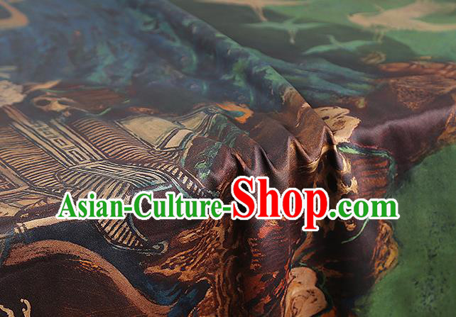 Chinese Green Silk Drapery Classical Crane Pattern Gambiered Guangdong Gauze Traditional Cheongsam Brocade Fabric
