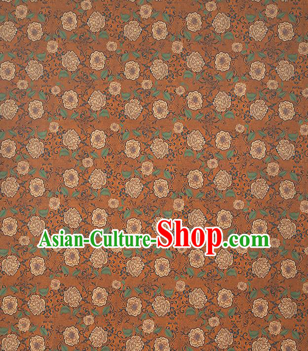Chinese Traditional Cheongsam Brocade Fabric Orange Silk Drapery Classical Roses Pattern Gambiered Guangdong Gauze