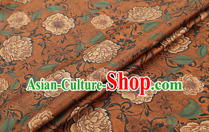 Chinese Traditional Cheongsam Brocade Fabric Orange Silk Drapery Classical Roses Pattern Gambiered Guangdong Gauze