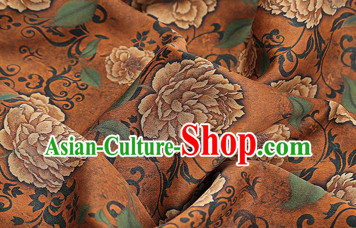 Chinese Traditional Cheongsam Brocade Fabric Orange Silk Drapery Classical Roses Pattern Gambiered Guangdong Gauze