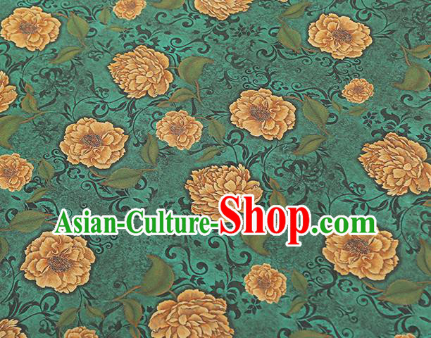 Chinese Classical Roses Pattern Gambiered Guangdong Gauze Traditional Cheongsam Brocade Fabric Green Silk Drapery