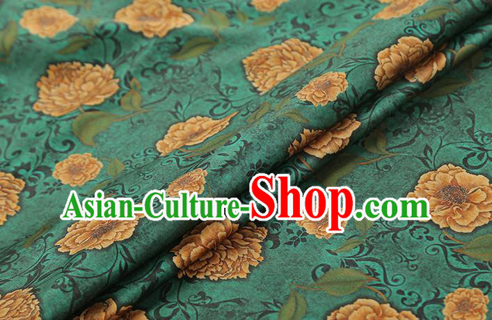 Chinese Classical Roses Pattern Gambiered Guangdong Gauze Traditional Cheongsam Brocade Fabric Green Silk Drapery