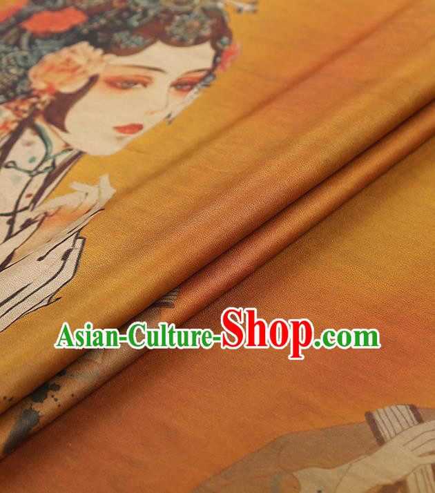 Chinese Classical Beijing Opera Pattern Gambiered Guangdong Gauze Traditional Cheongsam Brocade Fabric Orange Silk Drapery