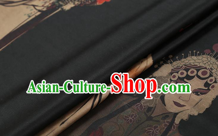 Chinese Traditional Cheongsam Brocade Fabric Black Silk Drapery Classical Beijing Opera Pattern Gambiered Guangdong Gauze