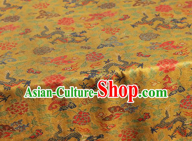 Chinese Classical Dragons Pattern Gambiered Guangdong Gauze Traditional Cheongsam Brocade Fabric Golden Silk Drapery