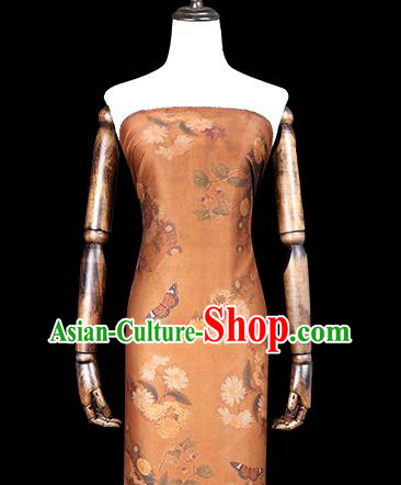 Chinese Classical Chrysanthemum Pattern Brown Silk Drapery Gambiered Guangdong Gauze Traditional Cheongsam Brocade Fabric
