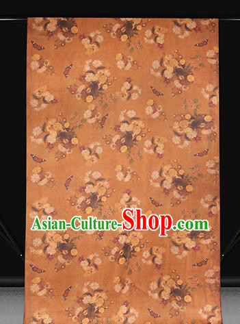 Chinese Classical Chrysanthemum Pattern Brown Silk Drapery Gambiered Guangdong Gauze Traditional Cheongsam Brocade Fabric