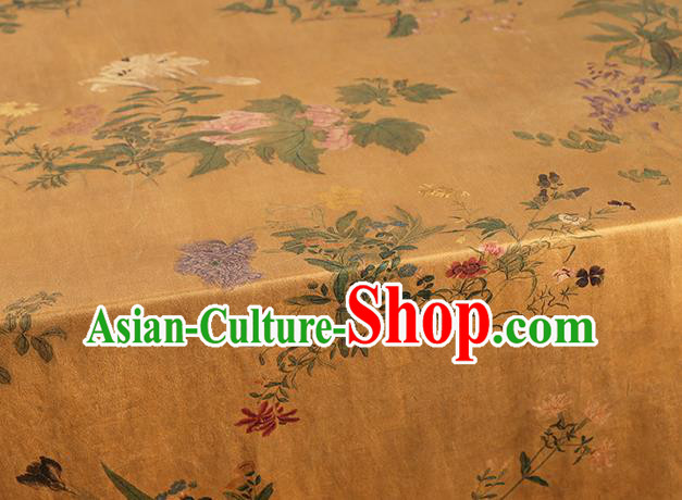 Chinese Classical Gambiered Guangdong Gauze Cheongsam Brocade Fabric Traditional Flowers Pattern Ginger Silk Drapery