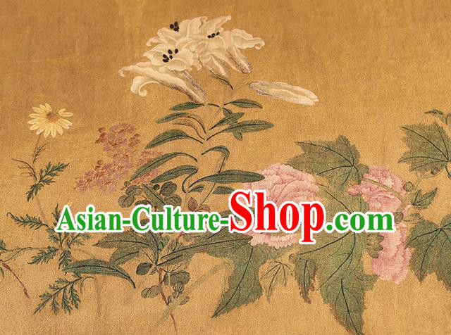Chinese Classical Gambiered Guangdong Gauze Cheongsam Brocade Fabric Traditional Flowers Pattern Ginger Silk Drapery