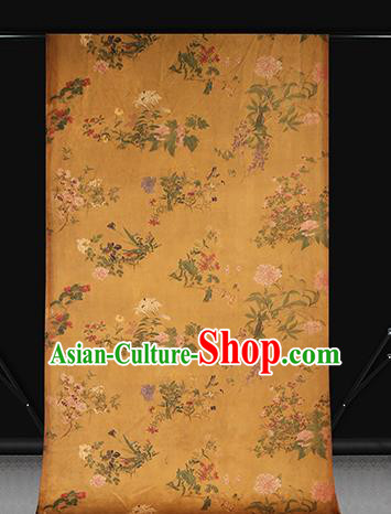 Chinese Classical Gambiered Guangdong Gauze Cheongsam Brocade Fabric Traditional Flowers Pattern Ginger Silk Drapery